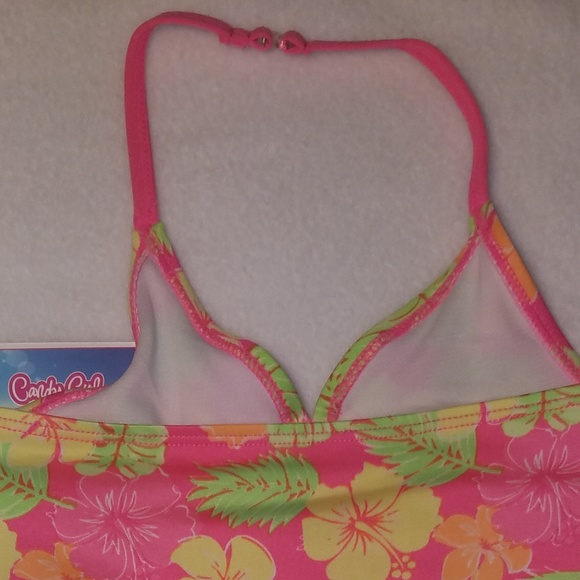 Candy Girl Swim Neon Floral Halter Bikini Swimwear - Picture 3 of 3